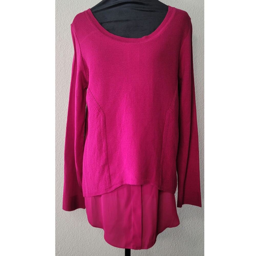 Worthington Women Petite L Brilliant Fuchsia Knit Sweater Long Sleeve Boat Neck